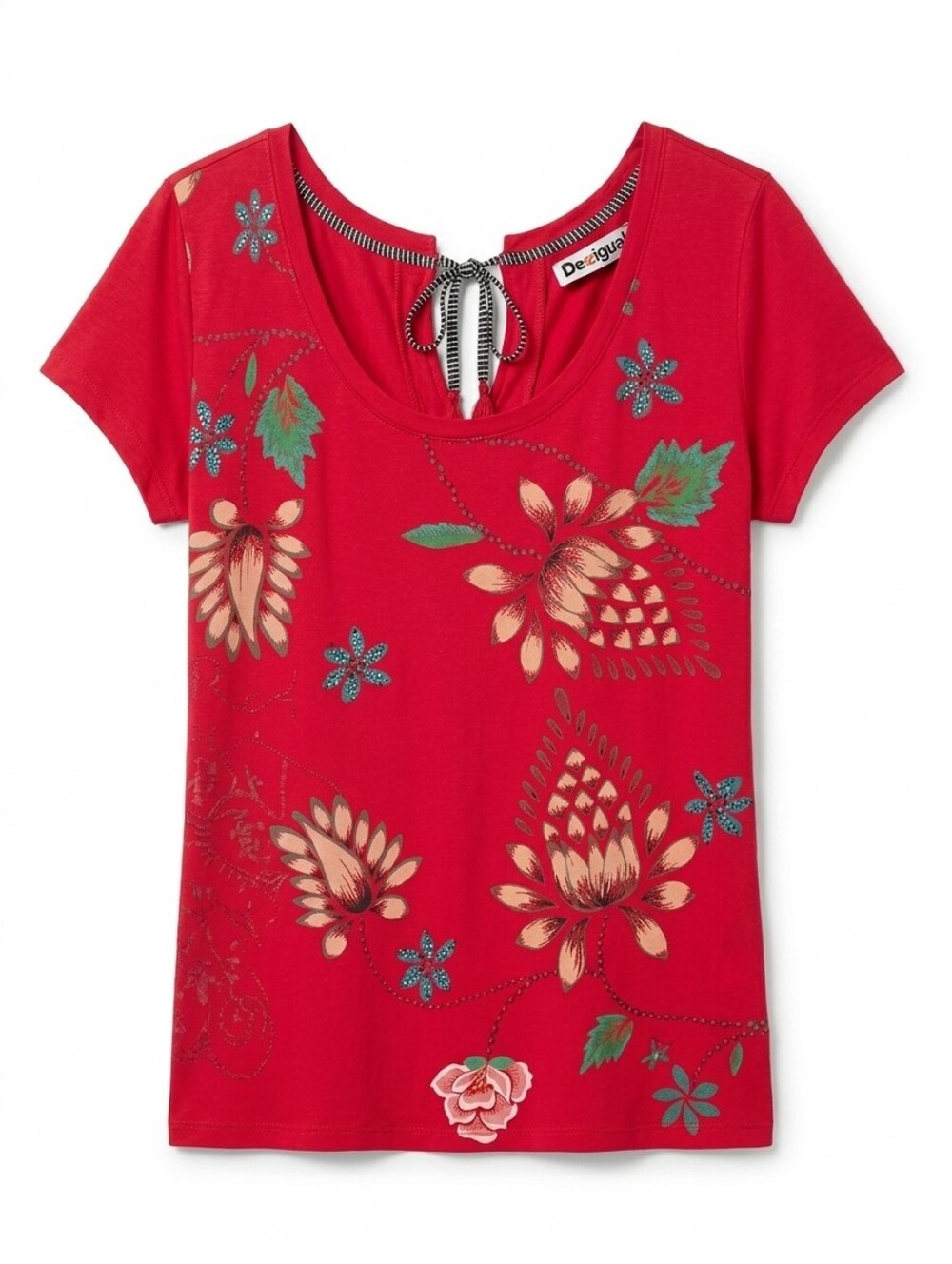 Desigual Red Floral Print Top Sz XXL